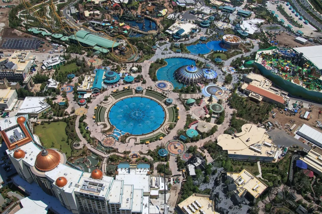 Aerial view of Celestial Park at Universal Epic Universe