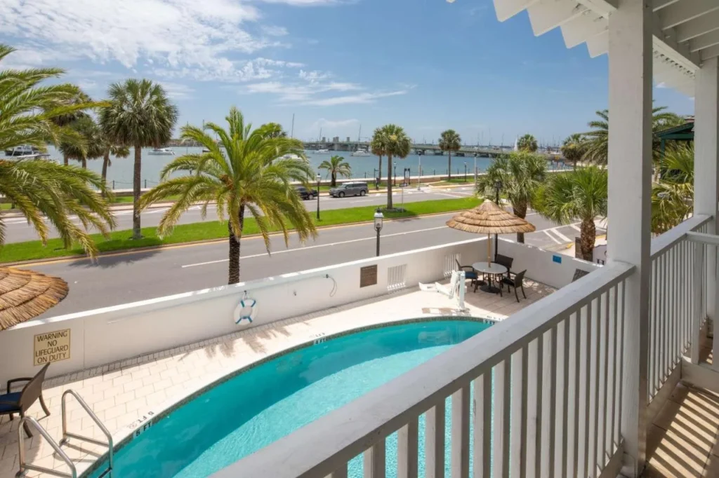 Balcony view over the pool and Matanzas Bay at Hilton St. Augustine Historic Bayfront