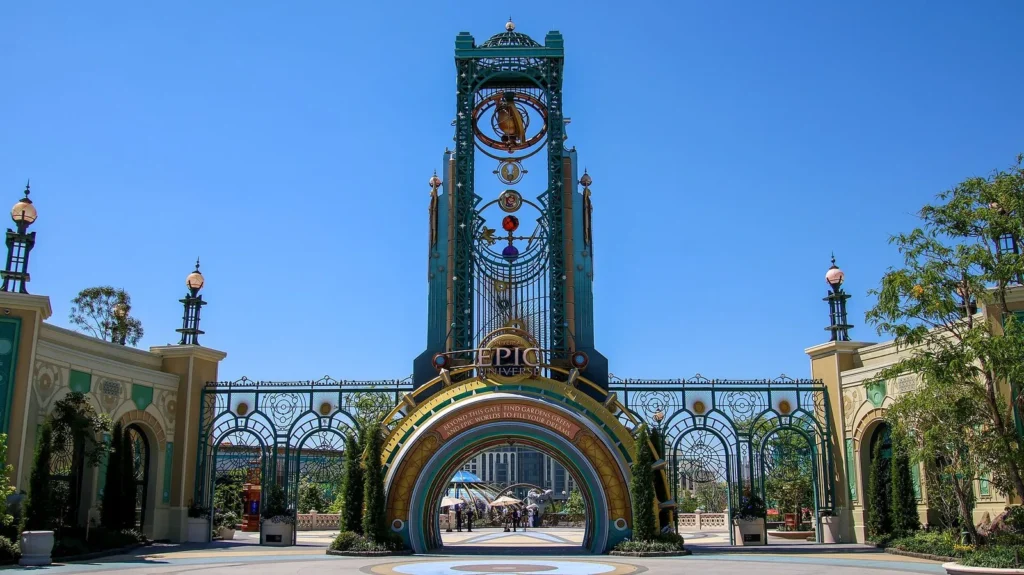 La Torre Chronos a la entrada del Epic Universe Universal