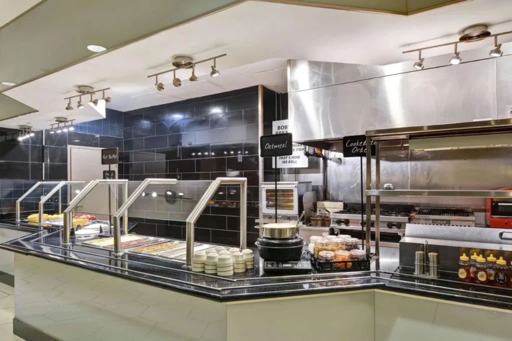 Cooked-to-order breakfast station and hot buffet at Embassy Suites Orlando Downtown