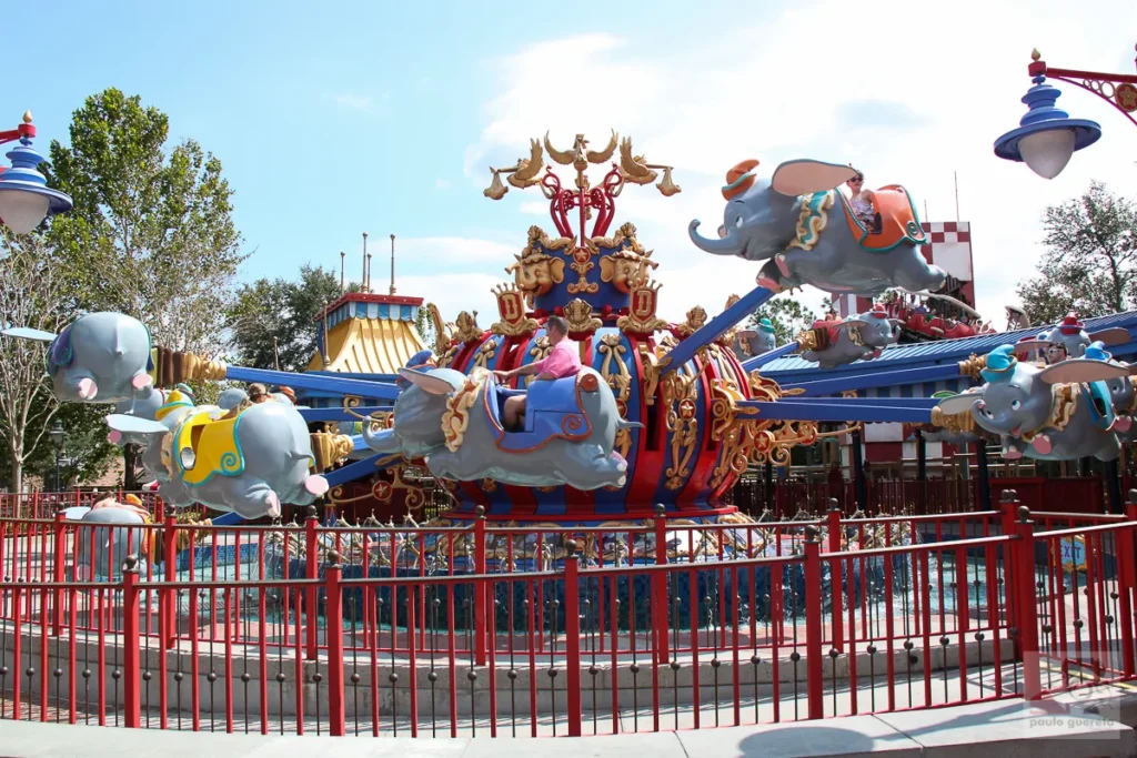 Dumbo the Flying Elephant ride spinning in Storybook Circus at Magic Kingdom, Walt Disney World