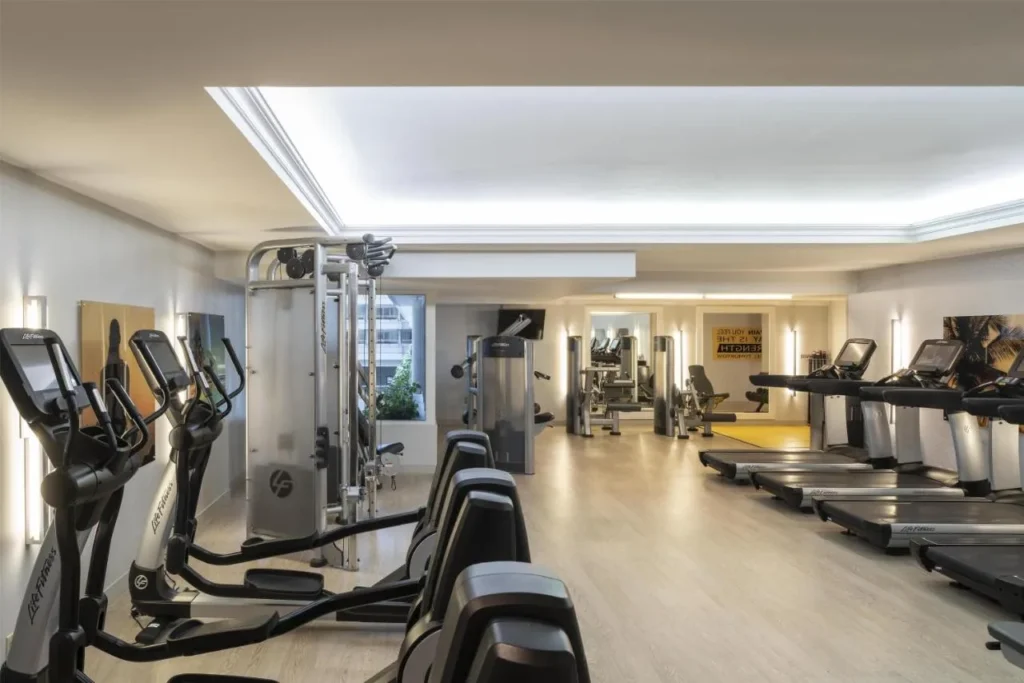 Fitness center with treadmills, ellipticals and weight machines at Hyatt Regency Orlando International Airport