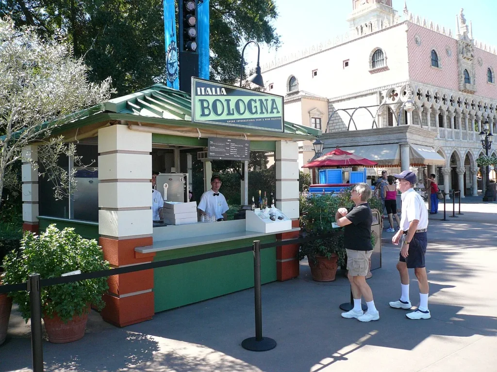 Italia Bologna food booth at EPCOT Food & Wine Festival in front of the Italy pavilion