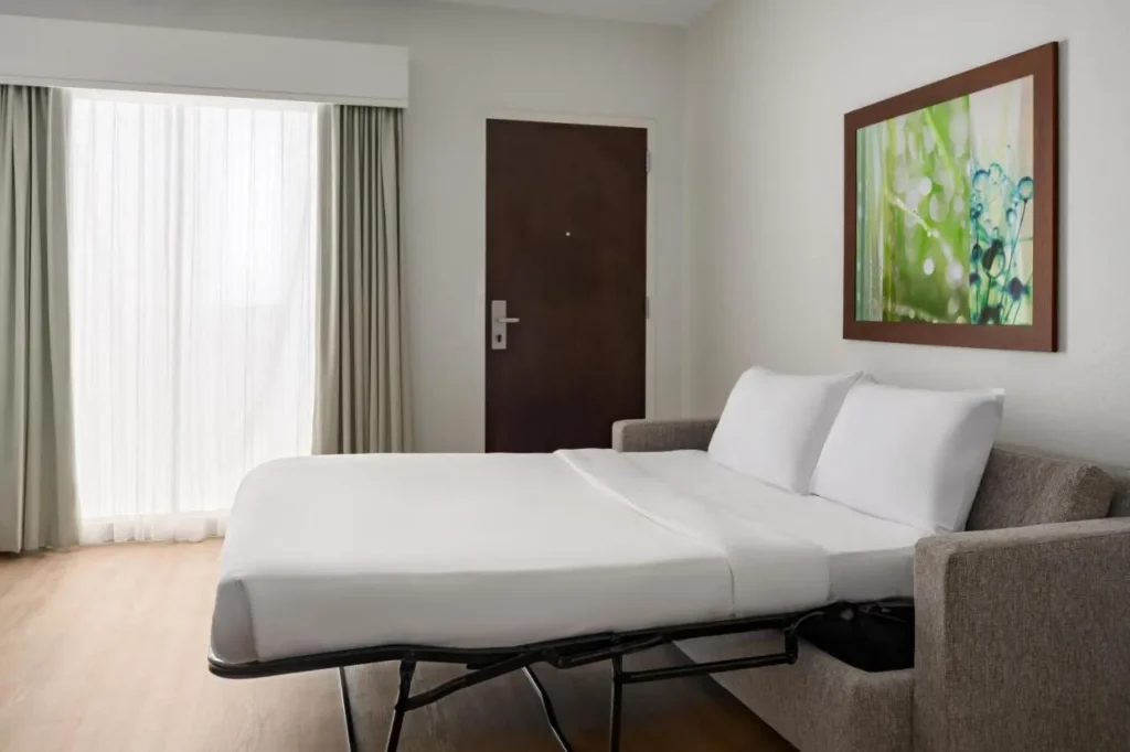 Pull-out sofa bed in a suite living room at Embassy Suites Lake Buena Vista Resort