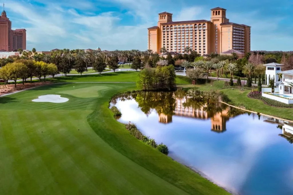 Ritz-Carlton Golf Club fairway and lake in front of The Ritz-Carlton Orlando, Grande Lakes