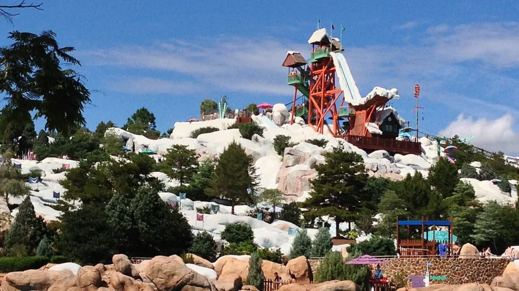 Summit Plummet slide tower on the snow-themed mountain at Disney's Blizzard Beach Water Park